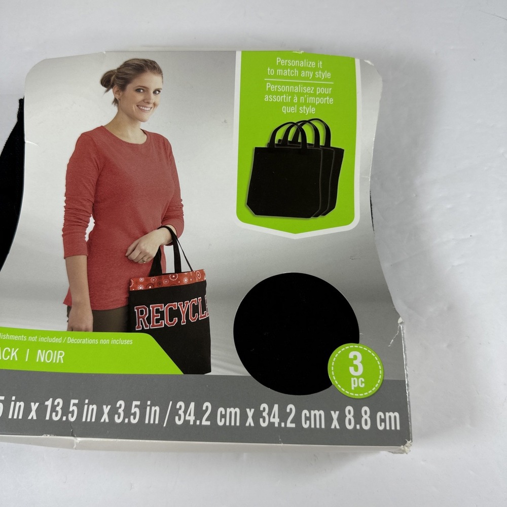 Black Canvas Totes 3-Pack 13.5" x 13.5" x 3.5" DIY New